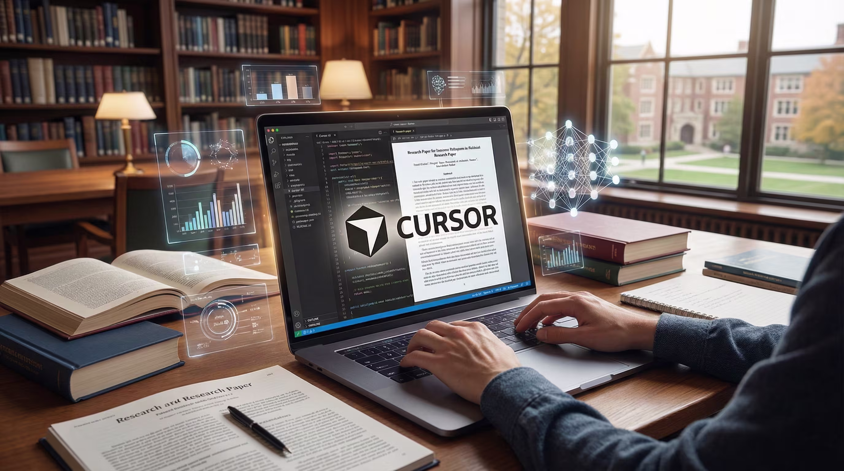 Penulisan karya ilmiah dengan bantuan Cursor di laptop